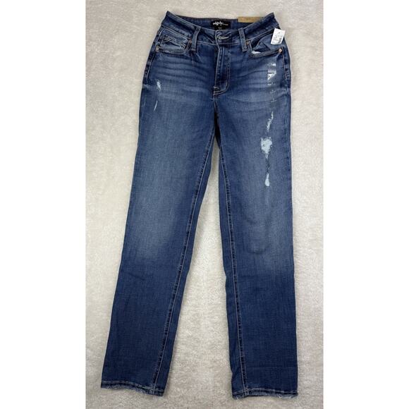 Maurices Edgely High Rise Relaxed Straight Jeans Sz 2 Distressed Stretch Denim - Picture 1 of 10